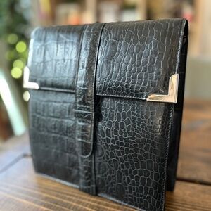French Connection Black Crocodile-Embossed Crossbody Bag